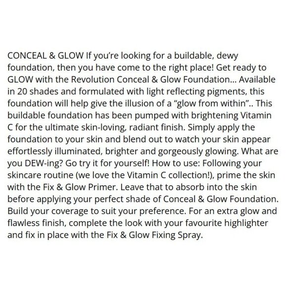 Revolution Conceal & Glow Foundation F6 Buildable Dewy Finish 24H Wear Vitamin C - Picture 4 of 4